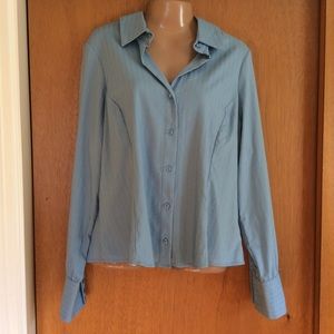 Dress Blouse Plus 1X Comfortable Stretch Blue NWT!